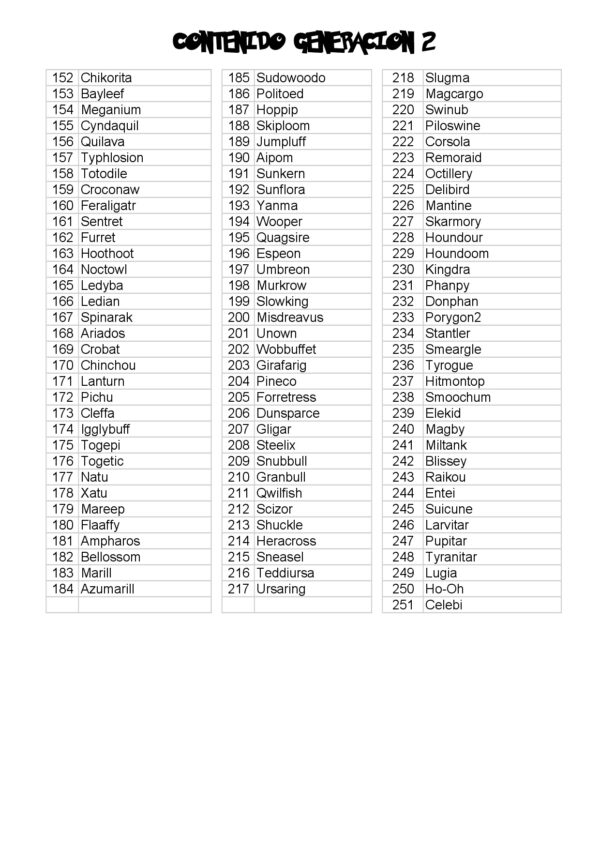 Pokemon Generación 2 (100 patrones) - Imagen 2